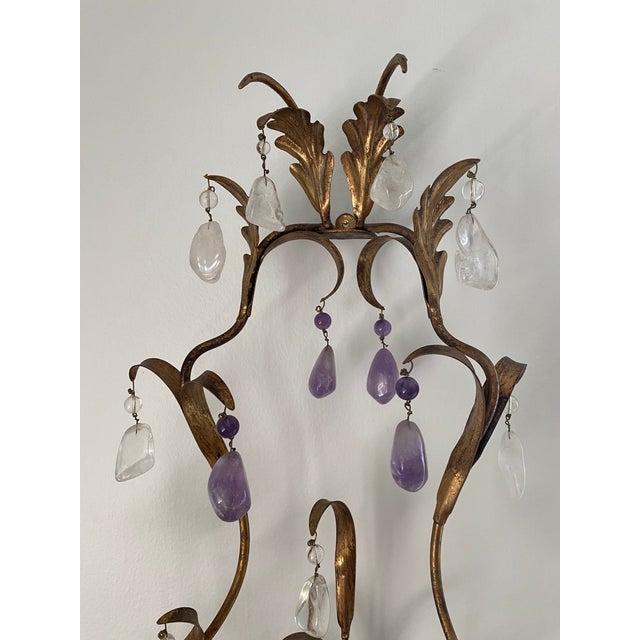 Vaughan Lighting Rock Crystal Wall Light in Gilt Finish, 3 Arms - A Pair For Sale In Raleigh - Image 6 of 9