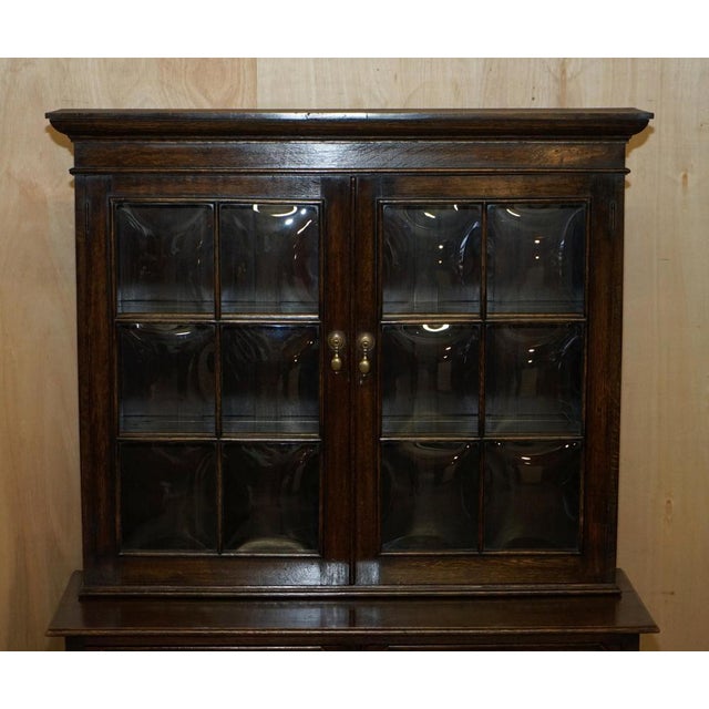 Vintage Jacobean Revival English Carved Oak Bookcase, 1900s For Sale - Image 3 of 18