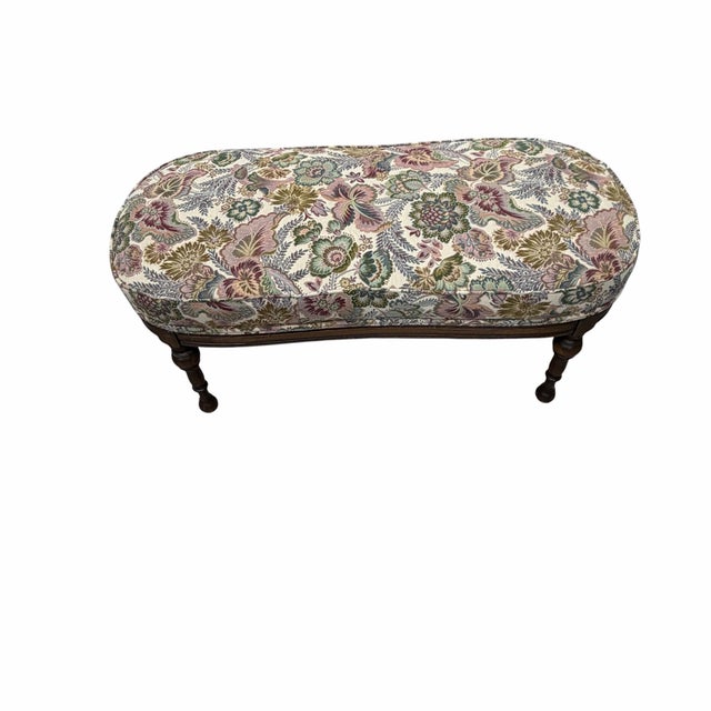 French Country Antique Upholstered Long Bench, Ottoman, Coffee Table For Sale - Image 3 of 10
