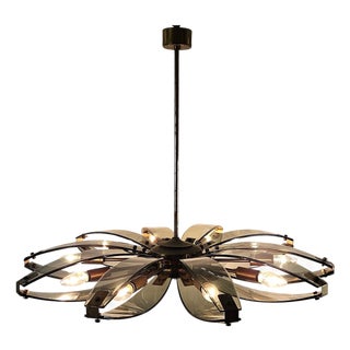 Mid-Century Modern Brass and Glass Chandelier attributed to Fontana Arte, Italy, 1960 For Sale