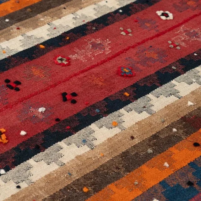 This exquisite vintage Moj flat weave, a type of jajim (warp-faced weave) attributed to the Qashqa’i tribe, was handwoven...