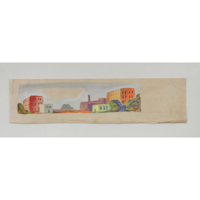 Modernist gouache on paper of cityscape by Geneva Flores Hart Fell (1906-2008). Unsigned, circa 1950's. From the artists...