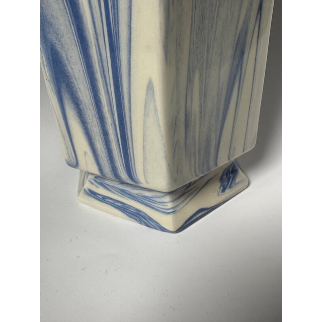 Vintage Traditional Neoclassical Blue & White Ceramic Studio Art Pottery Vase For Sale - Image 11 of 12