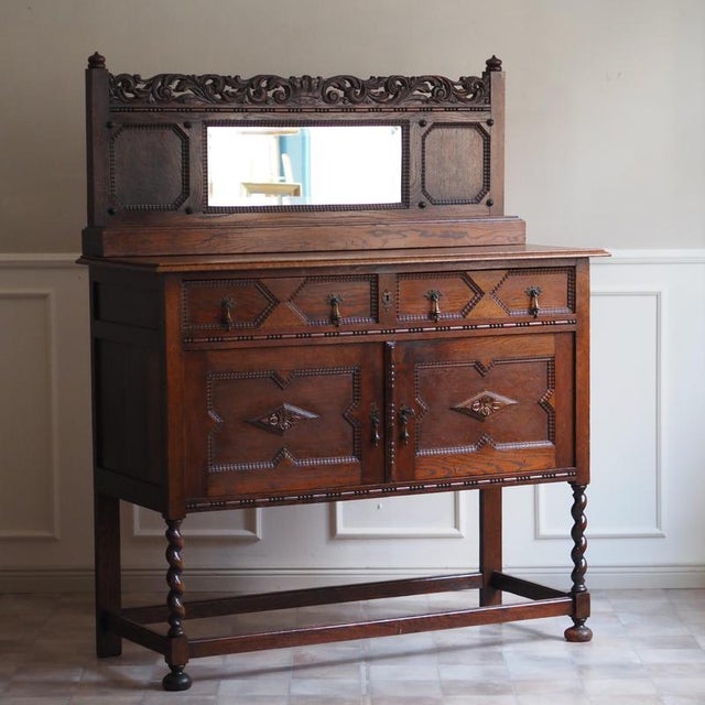 Jacobean Oak Sideboard with Mirror, 1920 For Sale - Image 10 of 12