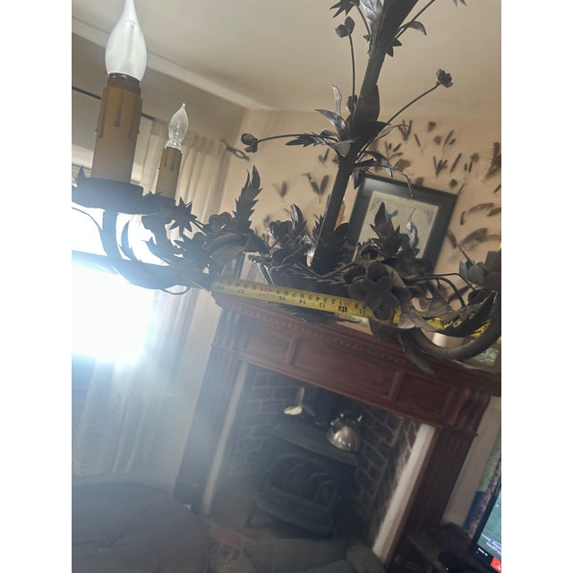 Metal Early 20th Century Ornate Leaf Gilt Iron Chandelier For Sale - Image 7 of 10