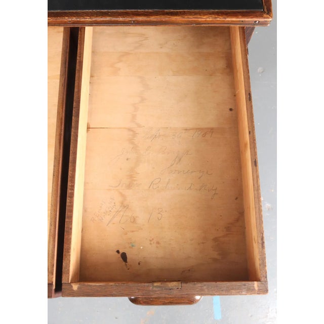 Wood Early 1900s Black Leather Top Oak Slanted Writing Desk For Sale - Image 7 of 16