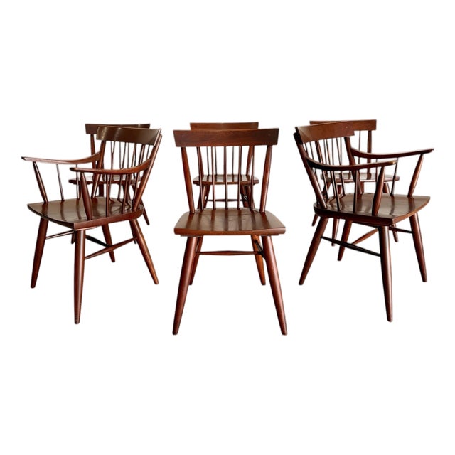 1960s Willett Mid Century Solid Cherry Windsor Style Dining Chairs, Set of 6 For Sale