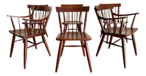 1960s Willett Mid Century Solid Cherry Windsor Style Dining Chairs, Set of 6