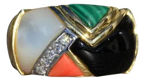 The Harlesden: Ladies Asch Grossbart 14K Gold Multi-Stone Cigar Style Cocktail Ring