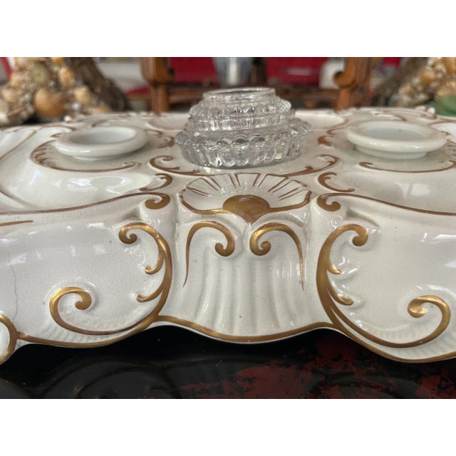 1900 - 1909 Art Nouveau Porcelain Inkwell, E. Porcher, Paris France, c.1900 For Sale - Image 5 of 17