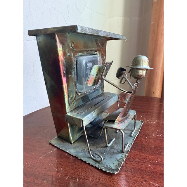 Mid-Century Modern 1970s, Vintage Piano Man Saloon Bar, Mixed Metal Sculpture Music Box For Sale - Image 3 of 11