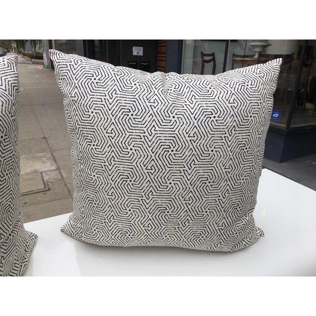 Custom Cream Linen Navy Geometric Design Pillows A Pair Chairish