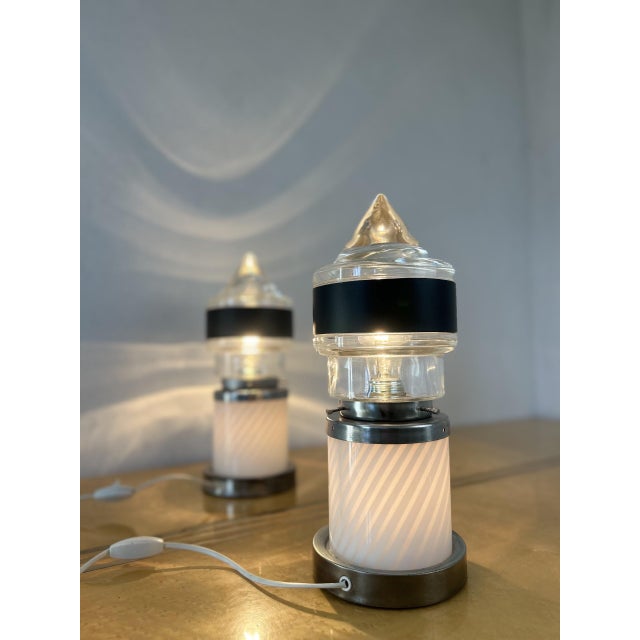 Mid-Century Modern Space Age Murano Glass Table Lamps, Italy, 1970s, Set of 2 For Sale - Image 3 of 13