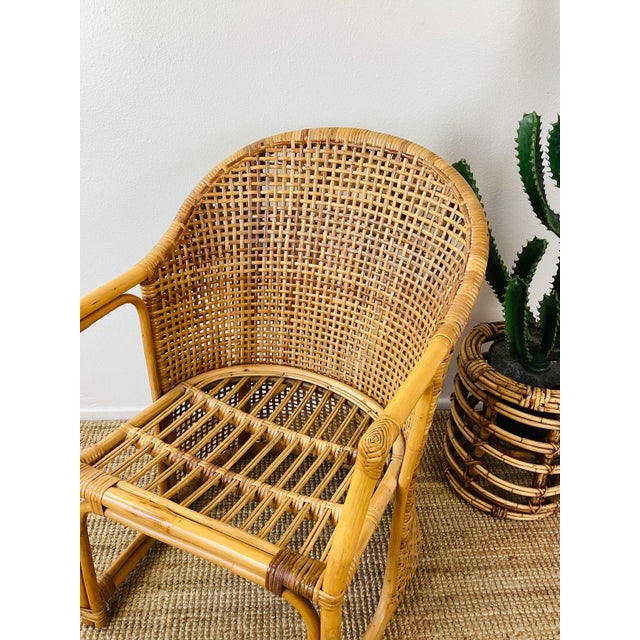 1960s Vintage 1960s Rattan Woven Back Desk Chair For Sale - Image 5 of 11