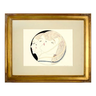 "Three Ribbon Heads", Art Deco Hand Colored Lithograph by John Luke Eastman 1984 For Sale