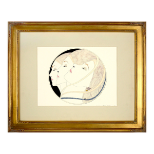 "Three Ribbon Heads", Art Deco Hand Colored Lithograph by John Luke Eastman 1984