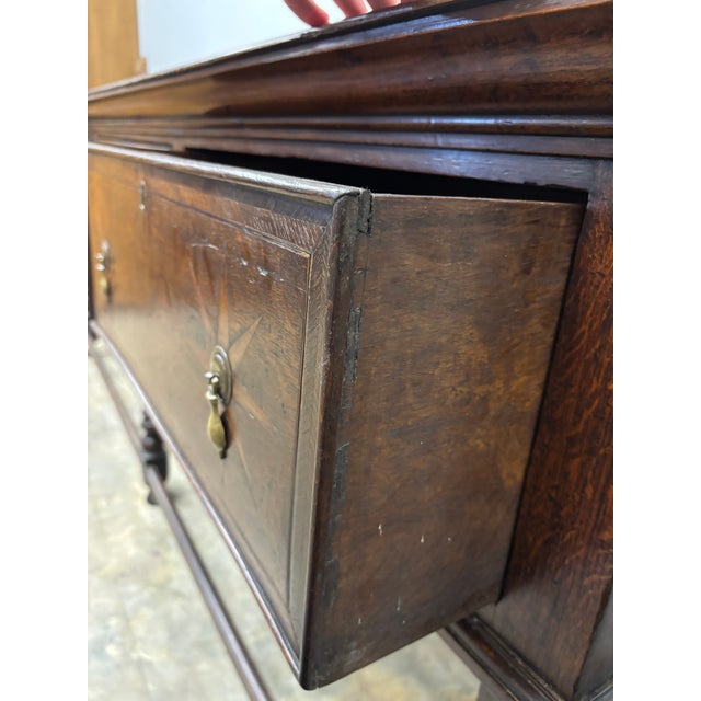 Antique English Oak Sideboard With Inlay Design and Barley Twist Legs For Sale In Naples, FL - Image 6 of 9