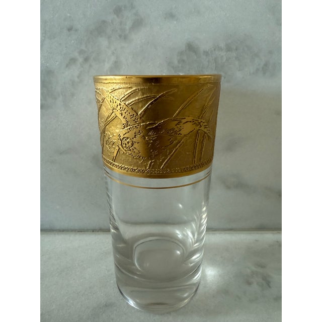 Mid 20th Century Vintage Cambridge Tumblers With Etch Gold Bird Design - Set of 6 For Sale - Image 5 of 11