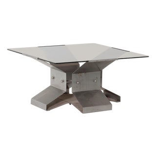 Vintage Italian Table in Crystal and Steel, 1970s For Sale