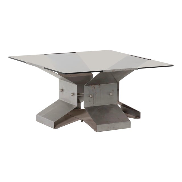 Vintage Italian Table in Crystal and Steel, 1970s For Sale