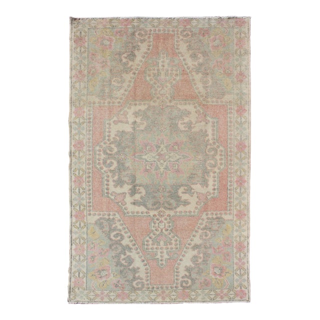 Oushak Rug From Turkey With Floral Medallion Design in Light Colors For Sale