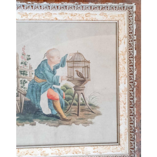 19th Century French Chinoiserie Chinese Export Style Watercolor Painting For Sale - Image 4 of 18