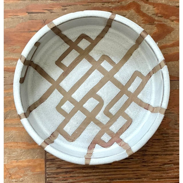 Ceramic Vintage Boho Glazed Ceramic Intersection Bowl For Sale - Image 7 of 8