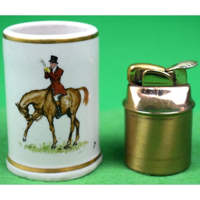 Mid 20th Century Abercrombie & Fitch X Cyril Gorainoff Porcelain Fox-Hunter W/ Evans Brass Lighter For Sale - Image 5 of 8