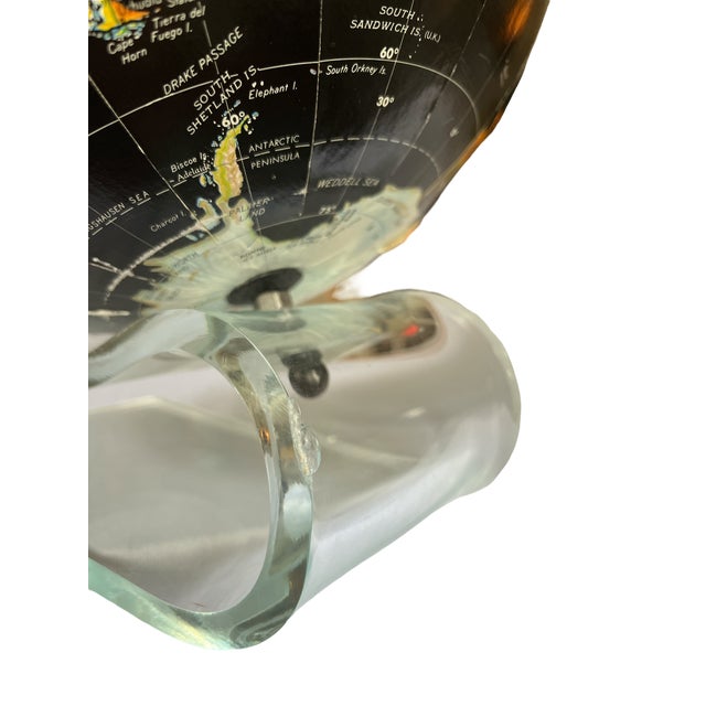Vintage Black World Globe on Lucite Base – Illuminated Mid-Century Modern Style For Sale - Image 10 of 10