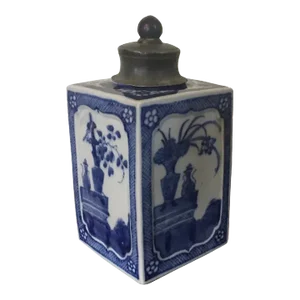 Antique Early 19th Century Chinese Export Porcelain Blue & White Tea Caddy