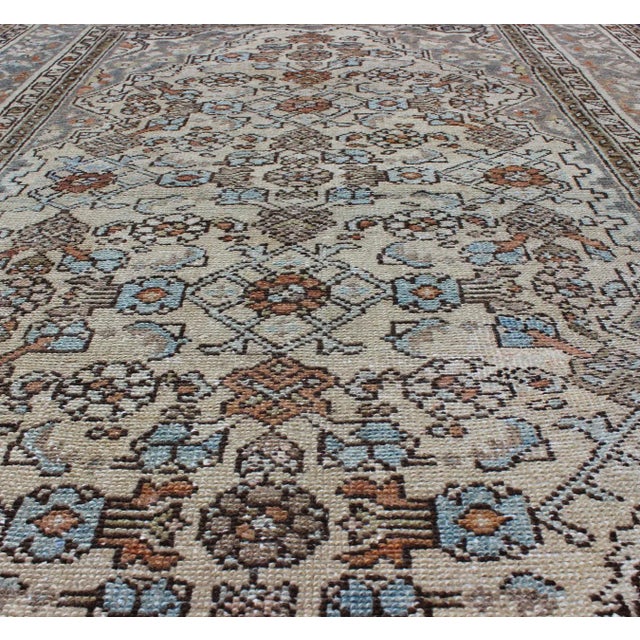 Antique Persian Malayer Rug With Soft Blue, Ivory, and Brown Geometric Medallion Design For Sale In Atlanta - Image 6 of 12