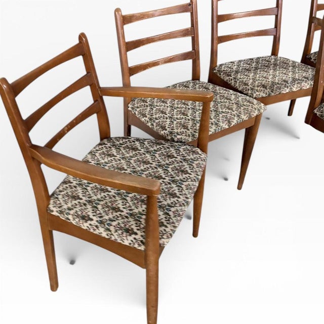 Vintage Ladder-Back Dining Chairs with Floral Tapestry Upholstery & Timber Frames, Set of 5 For Sale - Image 4 of 7