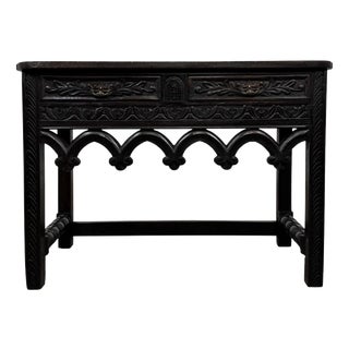 Antique Gothic Style Side Table in Carved Oak, 1800s For Sale