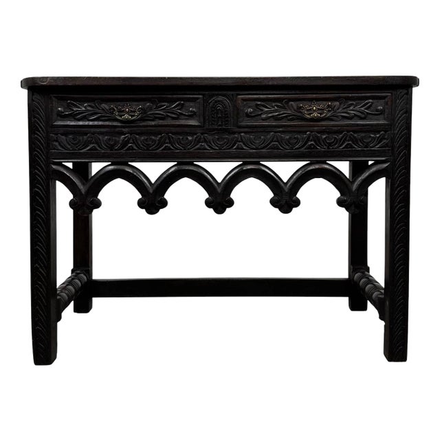 Antique Gothic Style Side Table in Carved Oak, 1800s For Sale