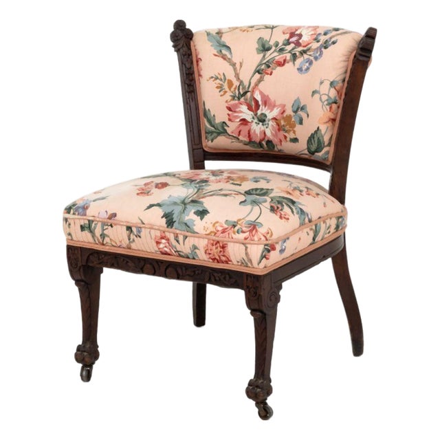 Renaissance Revival Floral Upholstered Low Chair For Sale