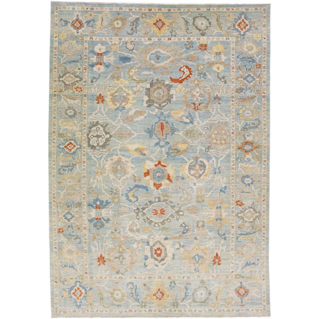 Textile Early 21st Century Blue Handmade Modern Sultanabad Wool Rug With Allover Pattern For Sale - Image 7 of 7