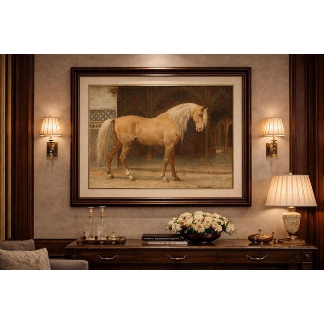 This original antique colour lithograph from 1898 depicts No. 28. Le Cheval Andalous, the Andalusian horse, one of...