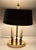 12" tall to top of dfinial, base 6" wide, base 4" deep, shade 7" wide, 5" deep. Minor scratches, inside of metal shade...