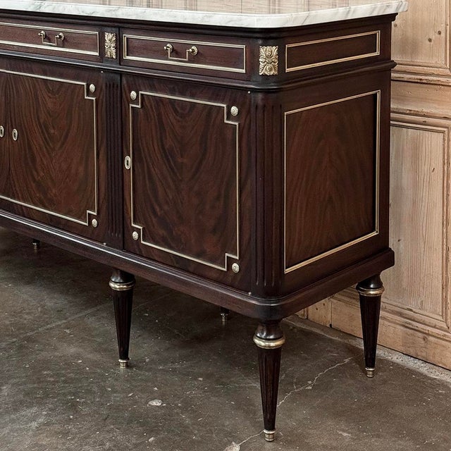 19th Century French Louis XVI Mahogany Buffet With Carrara Marble Top For Sale - Image 11 of 18