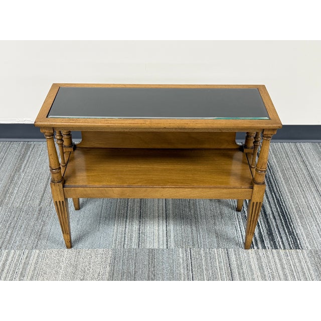 1960s French Louis XVI Style Small Two-Tier Table With Glass Top For Sale - Image 5 of 9