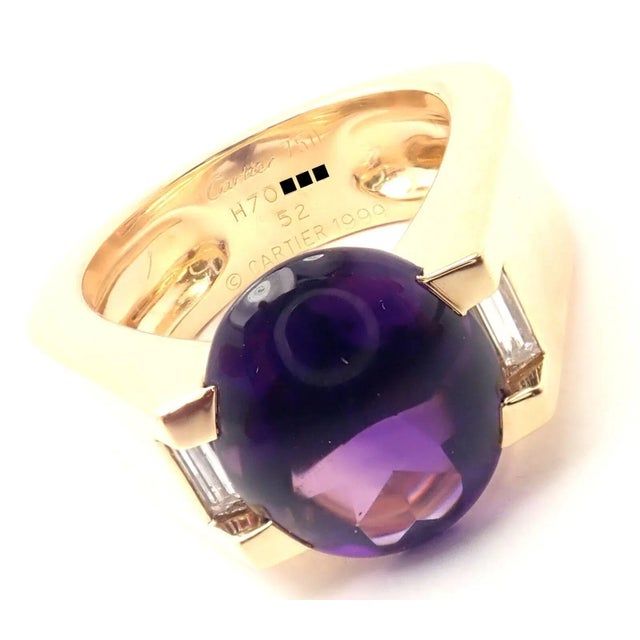 Cartier Cartier Tankissi 18k Yellow Gold Diamond Large Amethyst Ring Paper, size 6 For Sale - Image 4 of 10