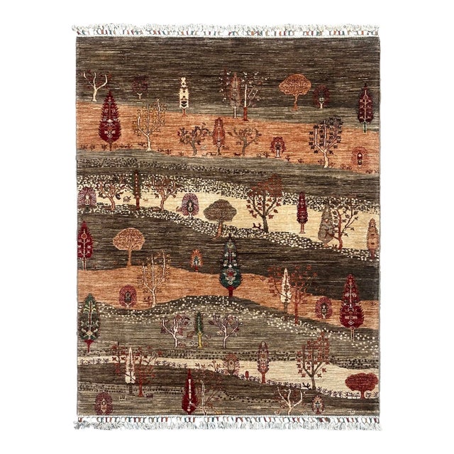 Vintage Persian Gabbeh Wool Landscape Rug – 152x200 Cm For Sale