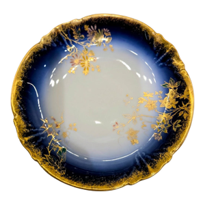 M. Redon Limoges France Blue & Gold Floral Catchall Dish, 6 Inch