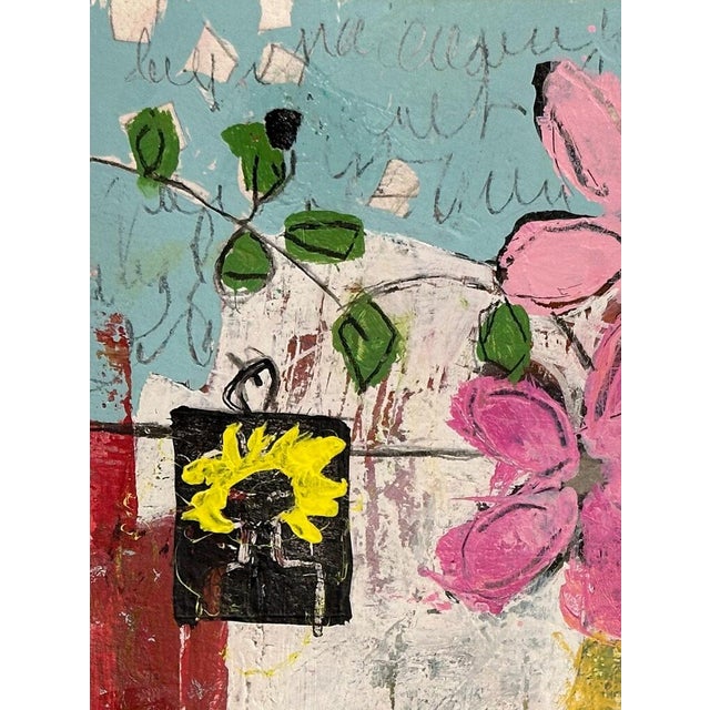 Christiane Corcelle "The Enigma of Ebony Blooms" Mixed Media on BFK Paper, Framed Abstract Floral Still Life in Red and Pink, 2024 For Sale - Image 4 of 8