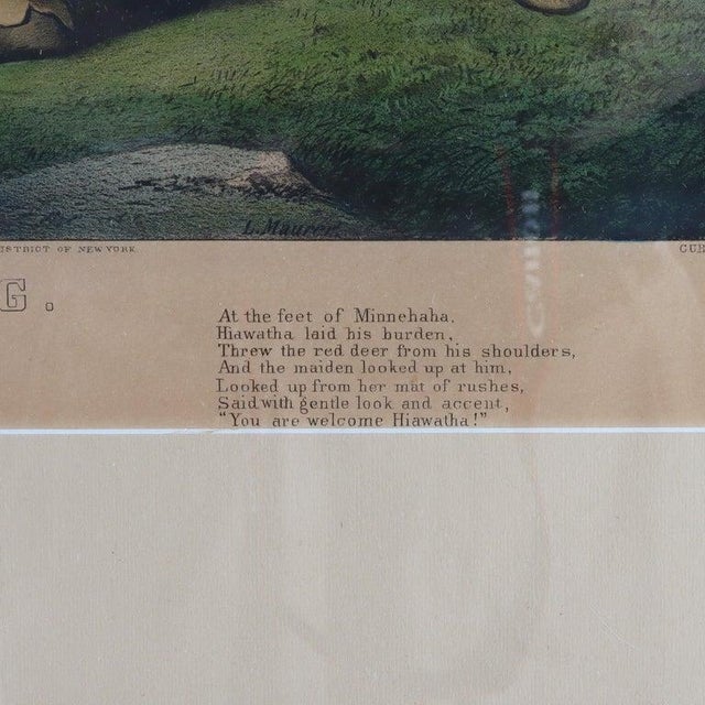 Antique Currier & Ives Hand Tinted Lithograph “Hiawatha’s Wooing” C1860 Measures - 1 1/4" x 31 3/4" x 27 1/4" This is an...