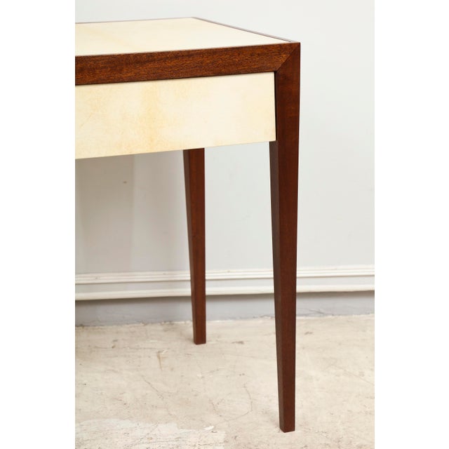 Bespoke Mahogany Parchment Top End Table With Central Drawer For Sale - Image 4 of 7