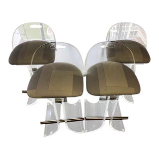 Circa 1970 Charles Hollis Jones Lucite Swivel Bar Stools - Set of 4 but Have a 5th to Sell For Sale