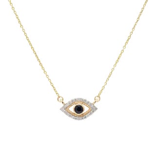 Modern Chic 14k Yellow Gold Blue Sapphire Diamond Halo Evil Eye Necklace For Sale