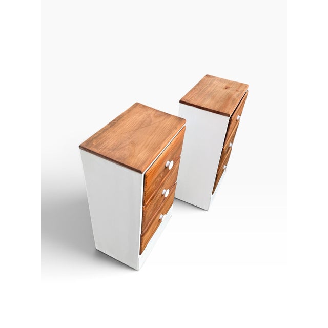 Vintage Handmade Solid Wood Walnut & Ivory Nightstands, Pair For Sale In Buffalo - Image 6 of 10