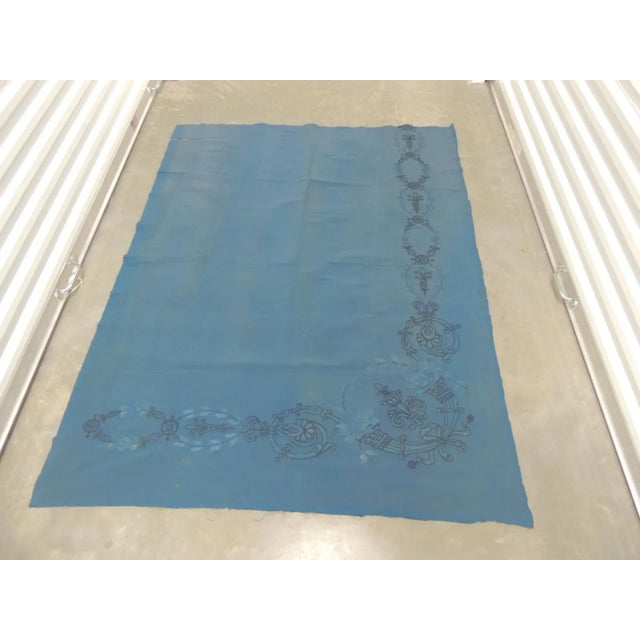 Vintage Royal Blue Embroidered Textile Panel. Depicting cornucopias and Flue de Lis Ideal for pillows. Cotton Size: 49.5"W...